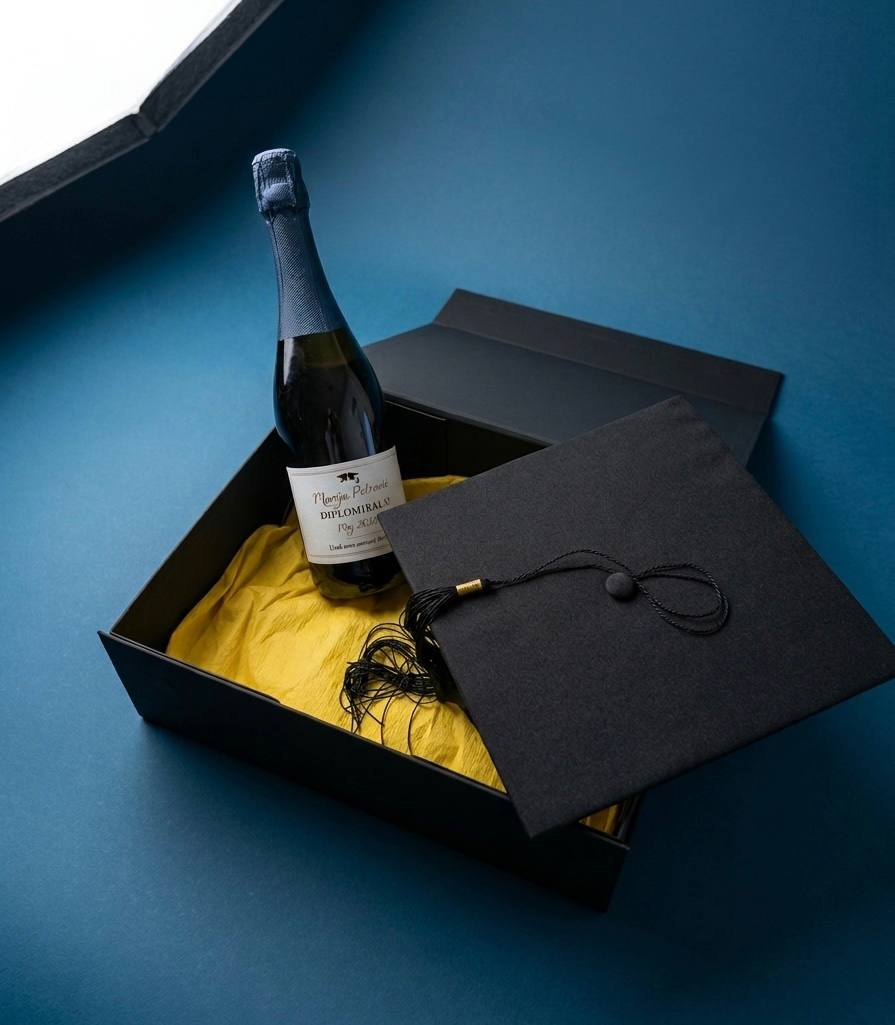 Diplomski poklon box - Personalizovani Šampanjac i DIplomska kapa - Poklon za diplomiranje